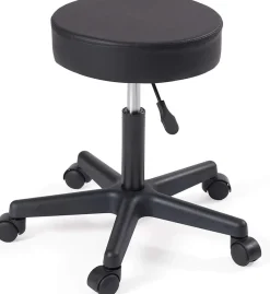Tabouret à roulettes siège rond simili rembourré pivotant hauteur réglable ye (noir)