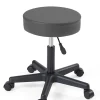 Tabouret à roulettes siège rond simili rembourré pivotant hauteur réglable ye (gris foncé)