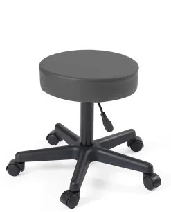 Tabouret à roulettes siège rond simili rembourré pivotant hauteur réglable ye (gris foncé)