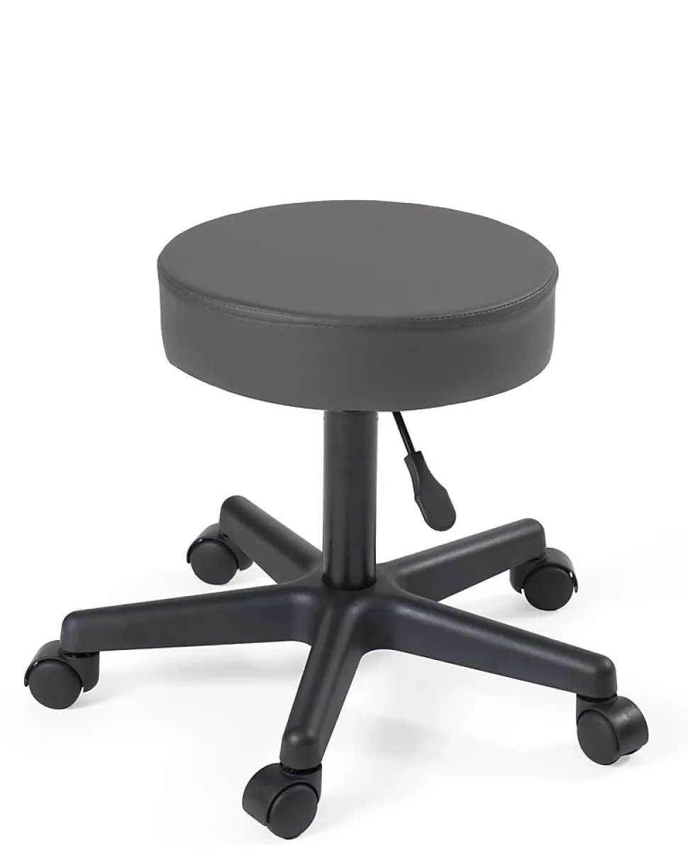 Tabouret à roulettes siège rond simili rembourré pivotant hauteur réglable ye (gris foncé)