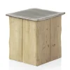 Tabouret avec assise laquée en couleur métallique et base en épicéa
