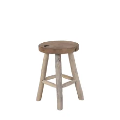 Tabouret Badia en Teck Naturel - Design Élégant et Pratique, Diam.30x45 cm avec 4 Pieds Stables