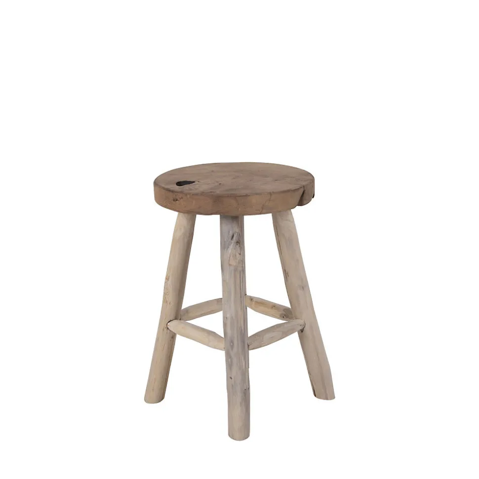 Tabouret Badia en Teck Naturel - Design Élégant et Pratique, Diam.30x45 cm avec 4 Pieds Stables