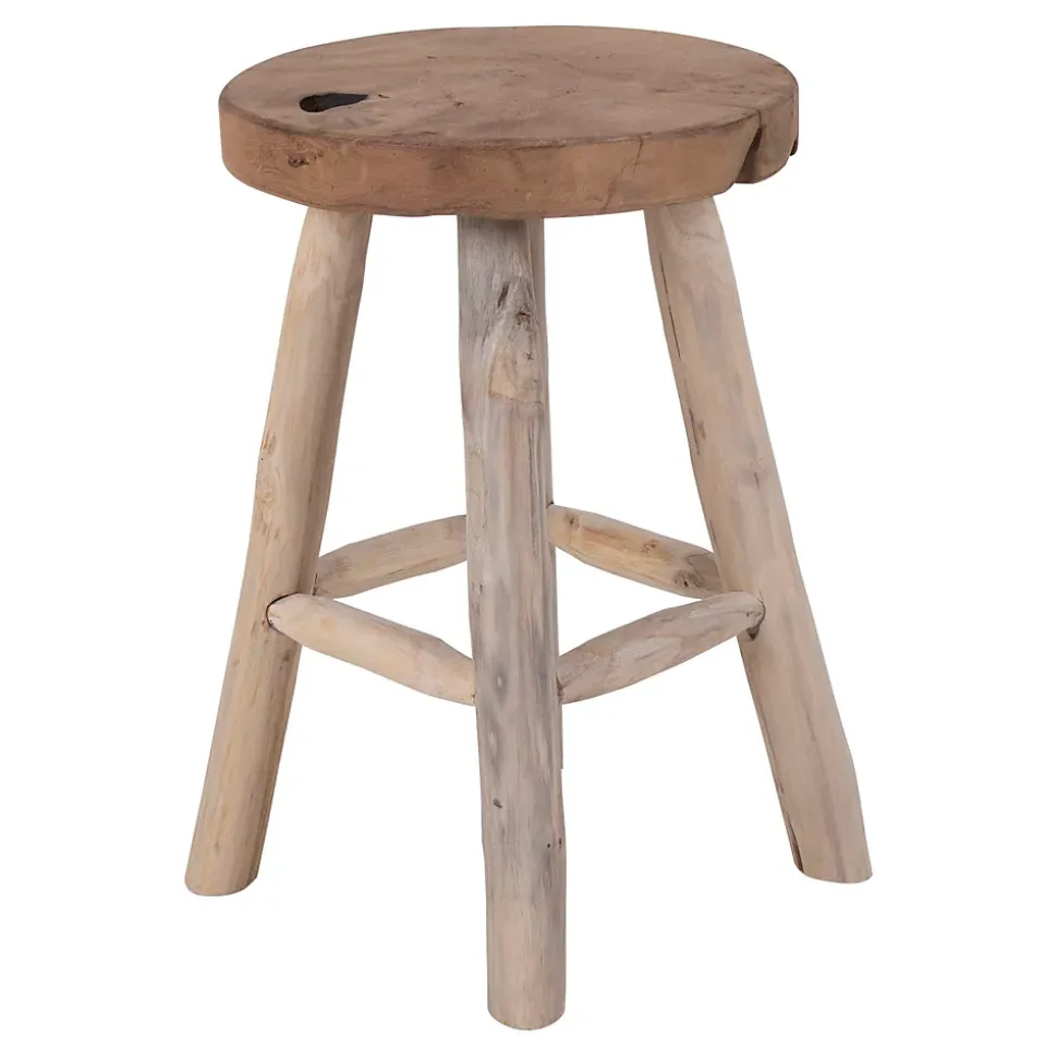 Tabouret Badia en Teck Naturel - Design Élégant et Pratique, Diam.30x45 cm avec 4 Pieds Stables