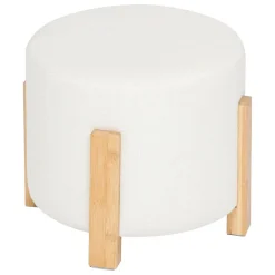 Tabouret Bansa bouclette bambou blanc D37,5x32cm - Atmosphera
