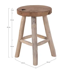 Tabouret Bas Badia, Marron, Bois, 30x30x45 cm, Seven Design