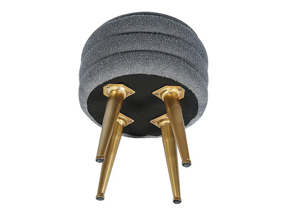 Tabouret bas coffre de rangement en tissu bouclette et métal doré - Gris - ESDALO