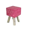 Tabouret carré 30 x 30 cm en bois de teck et nacre rose - GOODY