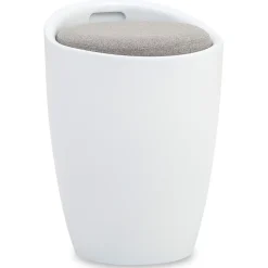 Tabouret coffre de rangement DANIEL, en plastique - Blanc et gris