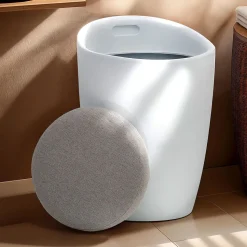Tabouret coffre de rangement DANIEL, en plastique - Blanc et gris