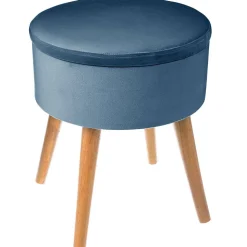Tabouret coffre Tess bleu en velours - Atmosphera