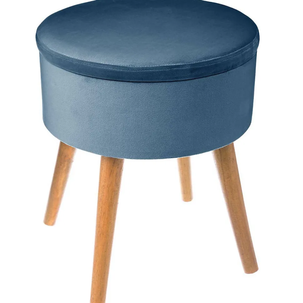 Tabouret coffre Tess bleu en velours - Atmosphera