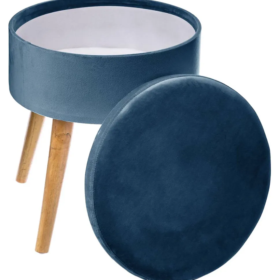 Tabouret coffre Tess bleu en velours - Atmosphera