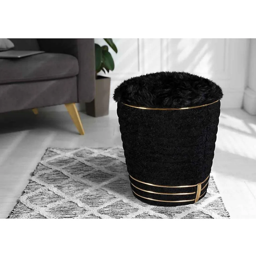 Tabouret Déco en Tissu "Doric" 50cm Noir & Or
