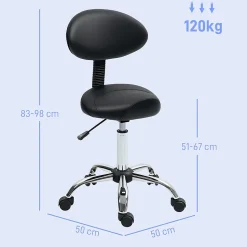 Tabouret de massage ergonomique dossier enveloppant - hauteur réglable, pivotant - piètement acier synthétique noir