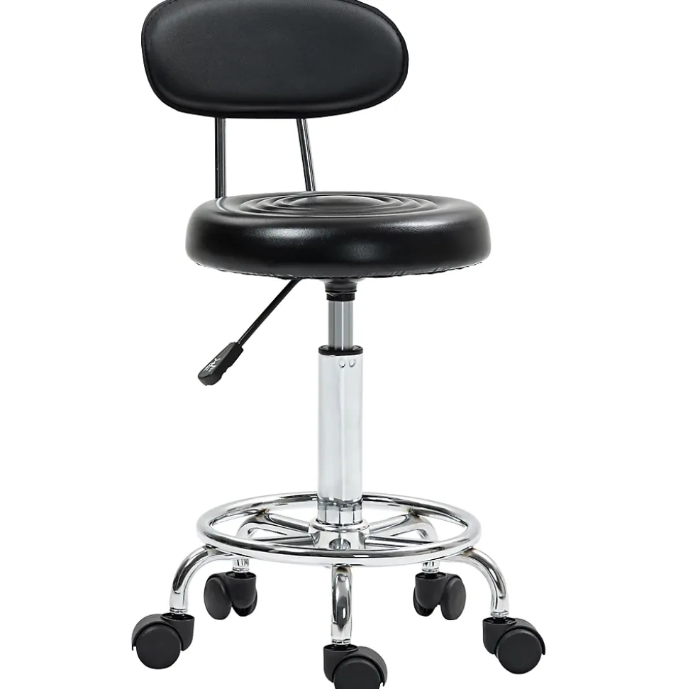 Tabouret de massage style néo-rétro avec dossier assise ronde acier chromé noir