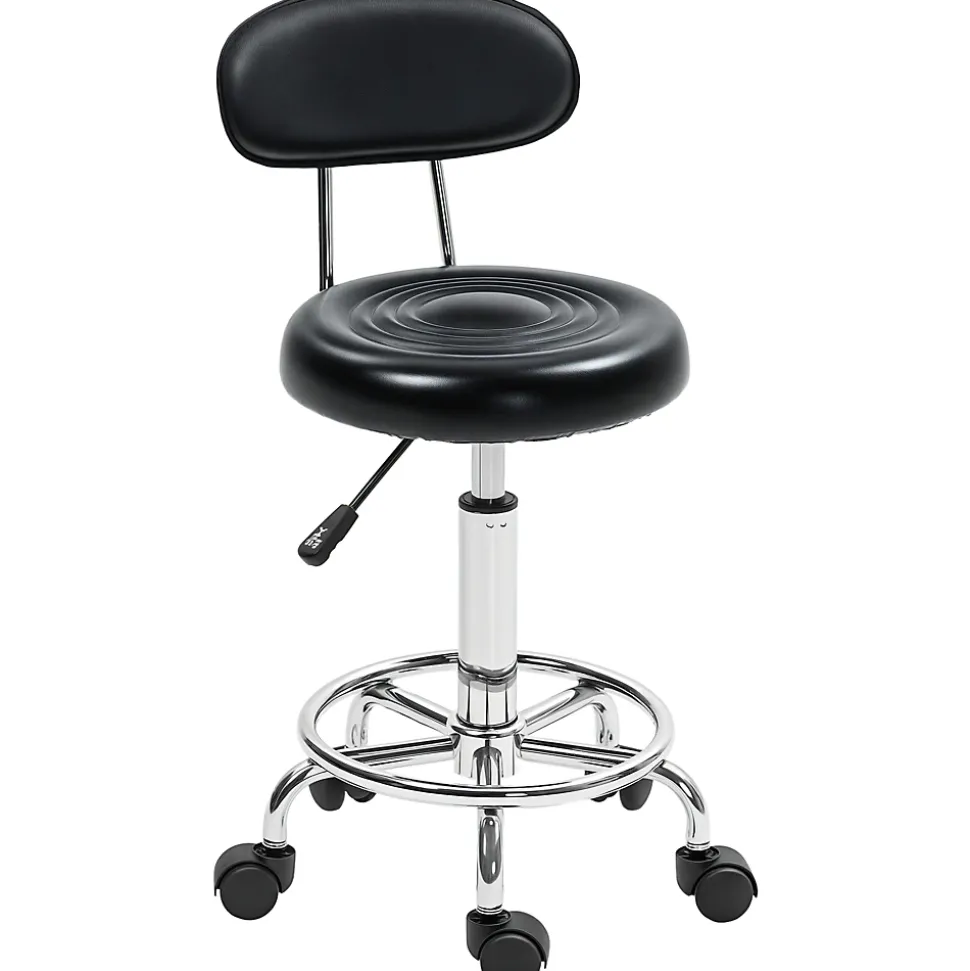 Tabouret de massage style néo-rétro avec dossier assise ronde acier chromé noir