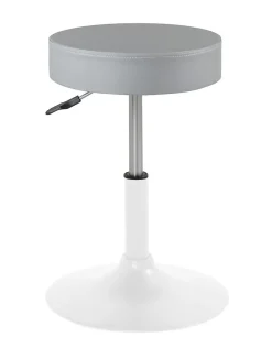 Tabouret de travail simili cuir rond rembourré , pivotant, hauteur réglable YU (gris blanc)