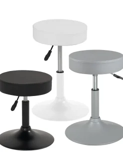 Tabouret de travail simili cuir rond rembourré , pivotant, hauteur réglable YU (blanc)