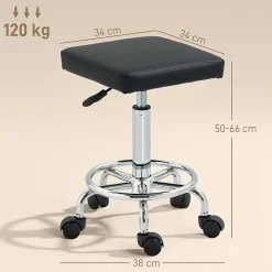 Tabouret de travail sur roulettes avec repose-pieds - tabouret médical hauteur réglable 50-66 cm pivotant - noir