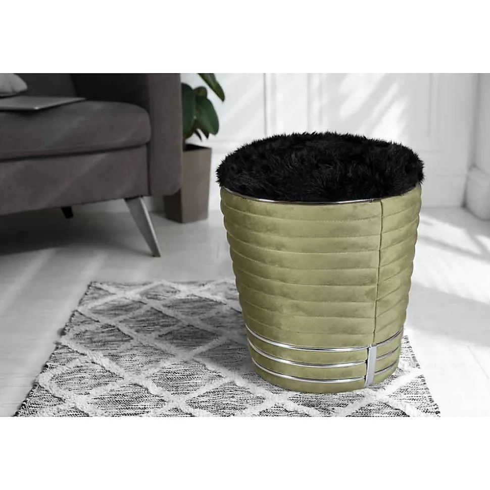 Tabouret Design en Tissu "Doric" 50cm Vert & Gris