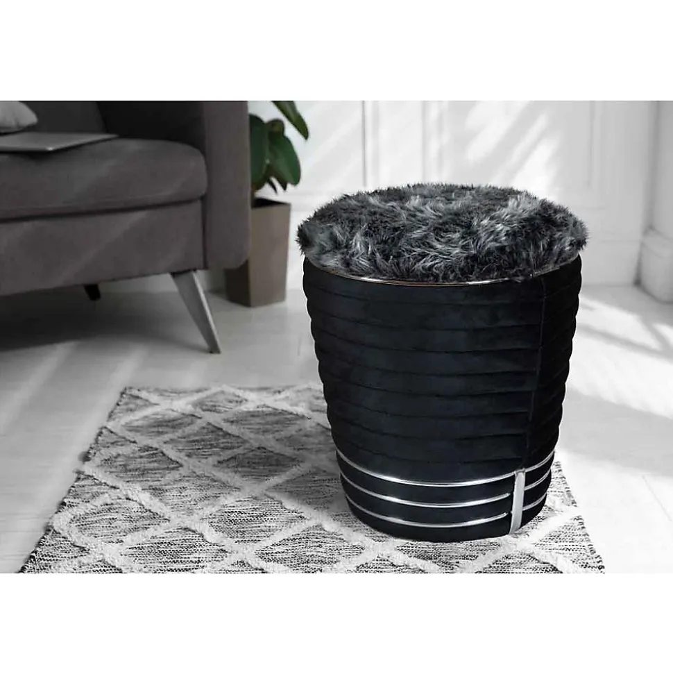 Tabouret Design en Tissu "Doric" 50cm Noir & Gris