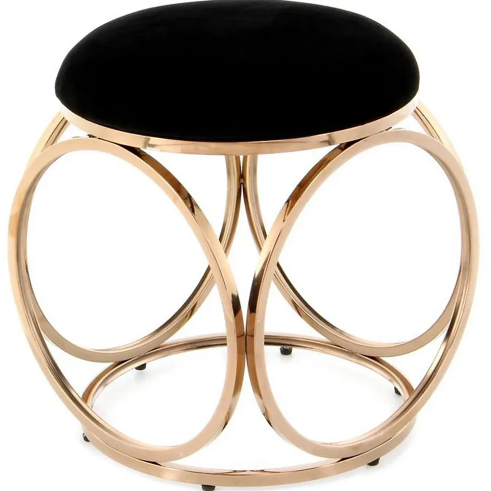 Tabouret Design "Whitney" 45cm Noir & Or Rose