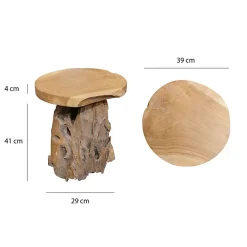 Tabouret en bois de teck plateau rond et piètement racine - DAPHNE 02