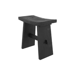 Tabouret en bois de teck recyclé peint en noir - Eka