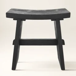 Tabouret en bois de teck recyclé peint en noir - Eka