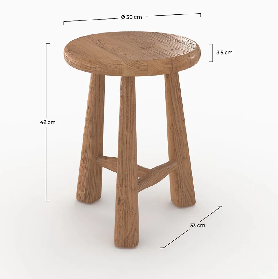 Tabouret en bois d'orme H42 cm - Toby
