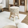 Tabouret en bois et tissu Boho - 32 x 32 x 42 Type: Pouf & tabouret bas