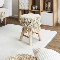 Tabouret en bois et tissu Boho - 32 x 32 x 42 Type: Pouf & tabouret bas