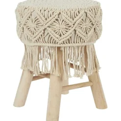 Tabouret en bois et tissu Boho - 32 x 32 x 42 Type: Pouf & tabouret bas