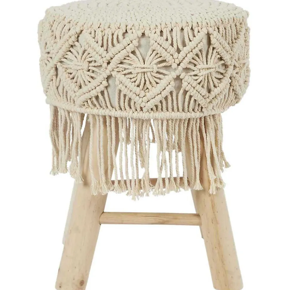 Tabouret en bois et tissu Boho - 32 x 32 x 42 Type: Pouf & tabouret bas
