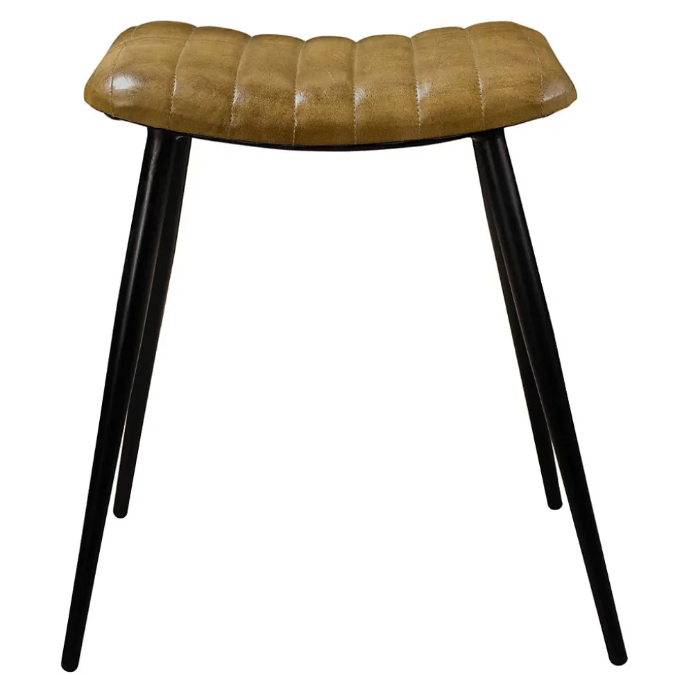 Tabouret en cuir camel matelassé - Bidar