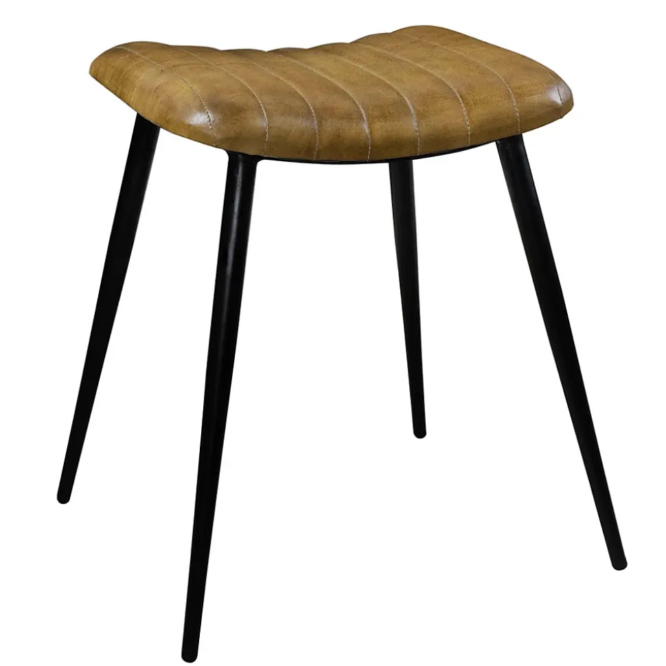 Tabouret en cuir camel matelassé - Bidar