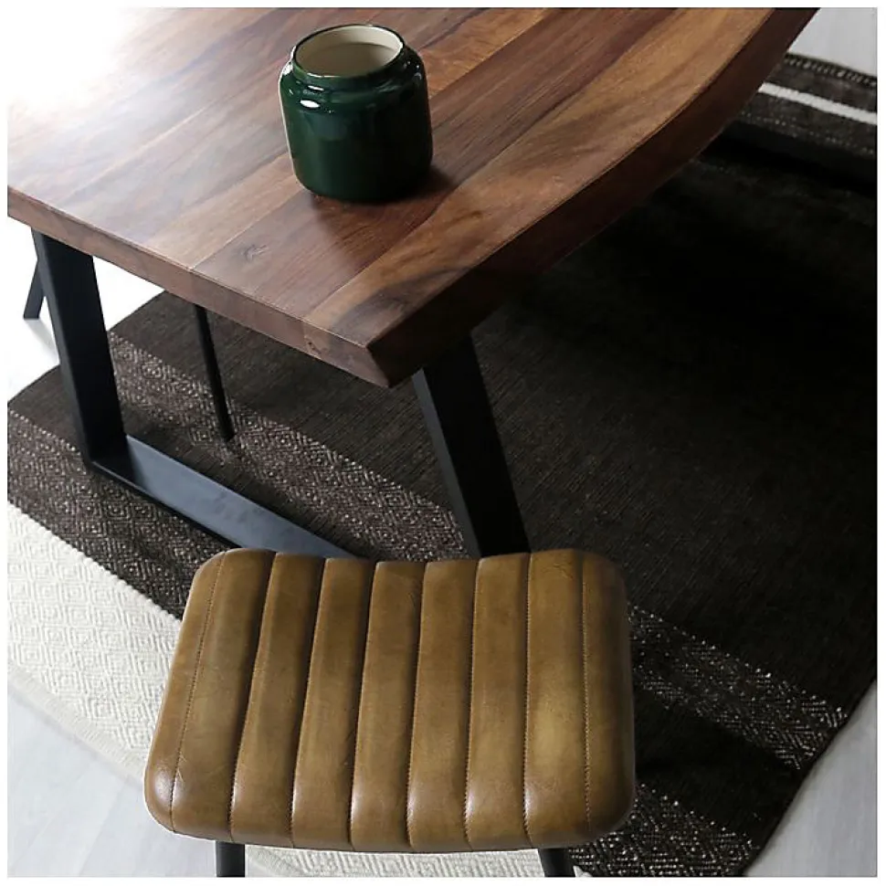 Tabouret en cuir camel matelassé - Bidar