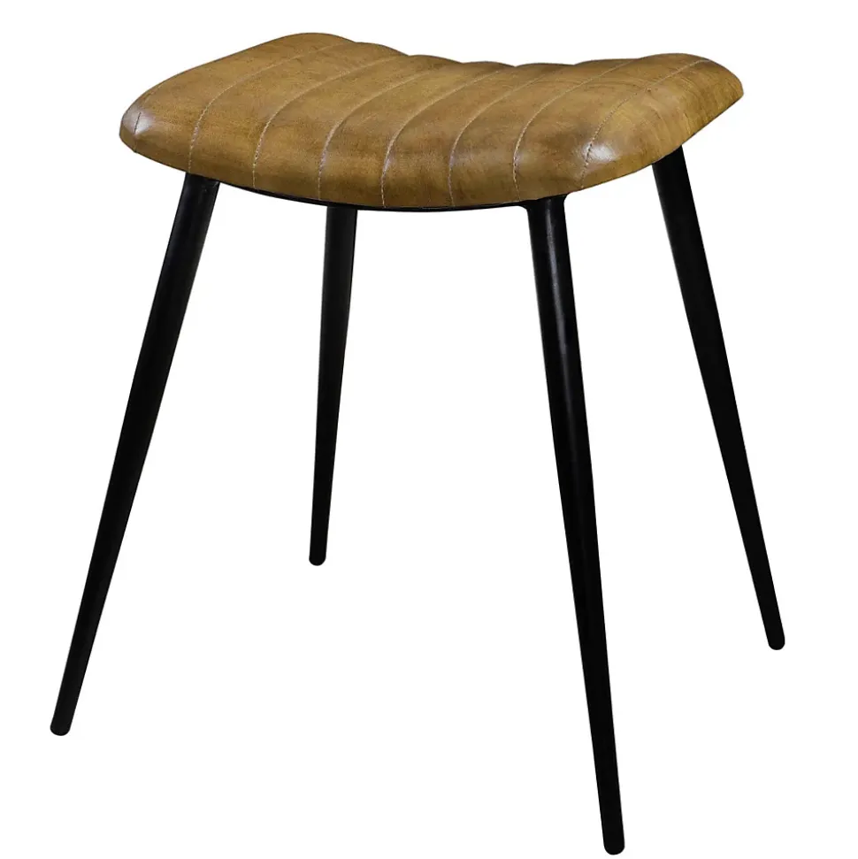 Tabouret en cuir camel matelassé - Bidar