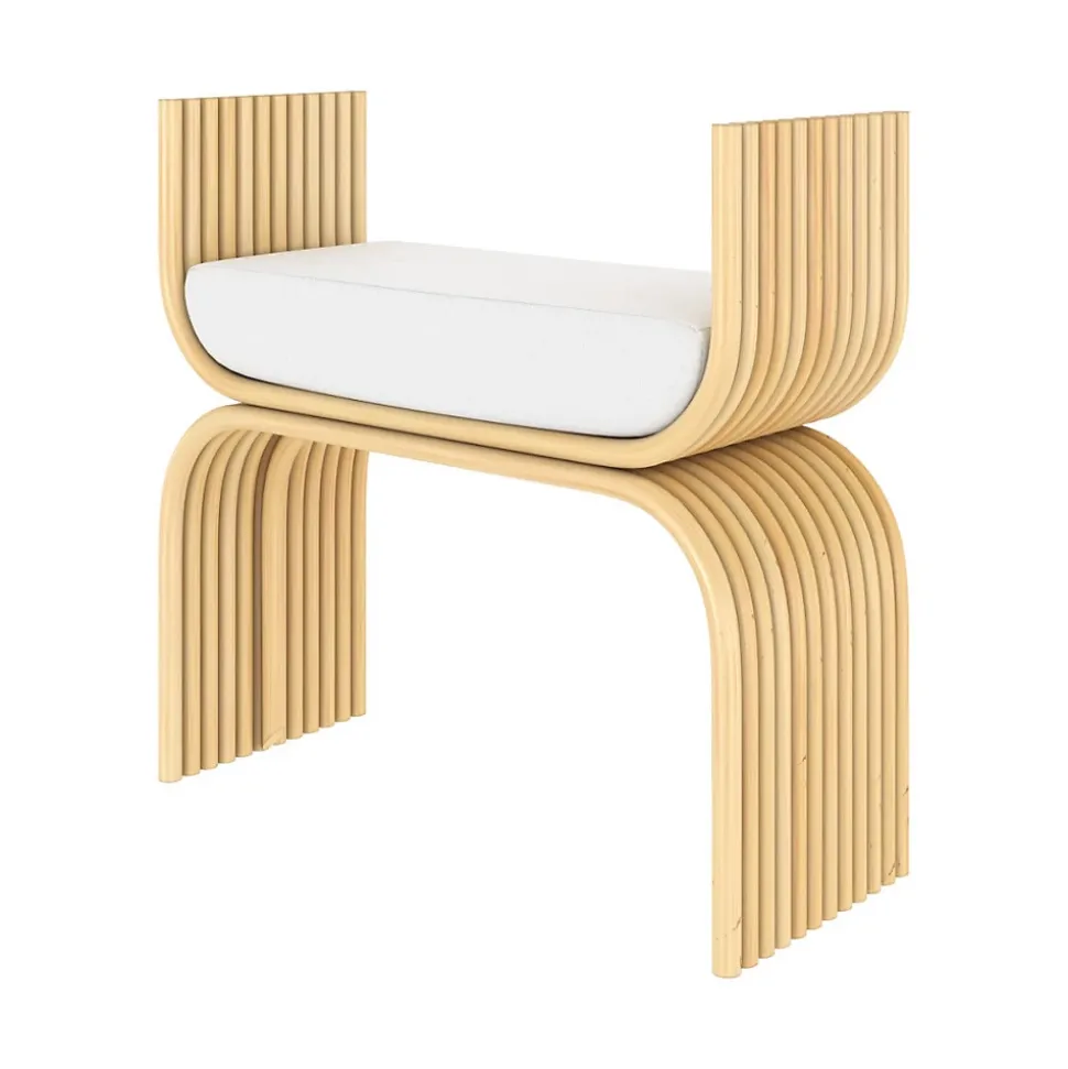 Tabouret en rotin et coussin blanc - Réane