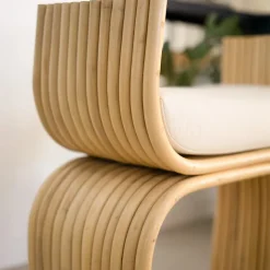 Tabouret en rotin et coussin blanc - Réane