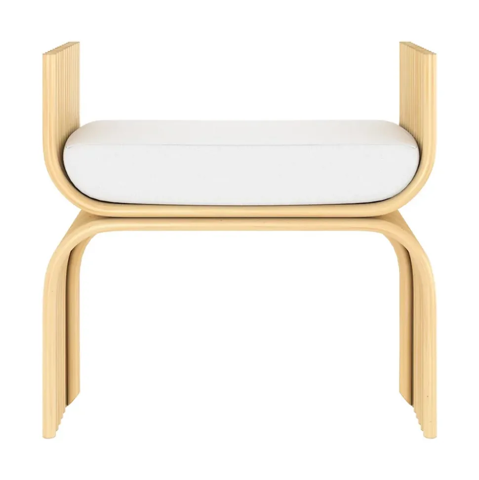 Tabouret en rotin et coussin blanc - Réane