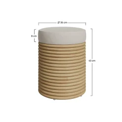 Tabouret en rotin et tissu crème H 43 cm - Théa