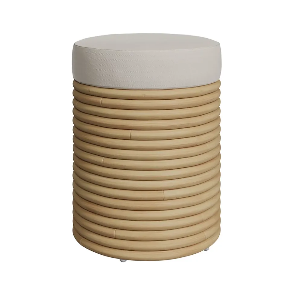 Tabouret en rotin et tissu crème H 43 cm - Théa