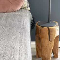 Tabouret en Teck Rose - Élégance Naturelle avec 3 Pieds, Diam.26x40 cm