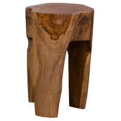 Tabouret en Teck Rose - Élégance Naturelle avec 3 Pieds, Diam.26x40 cm