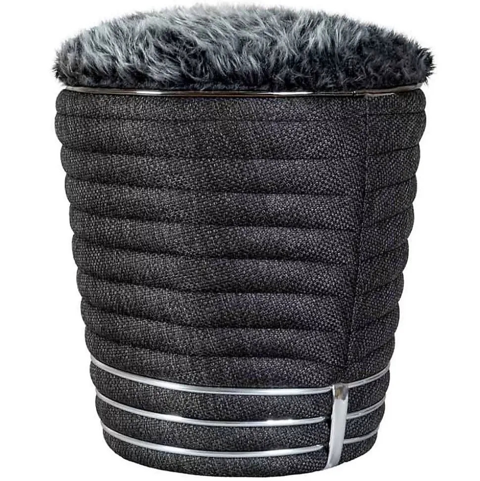 Tabouret en Tissu "Doric" 50cm Anthracite & Argent