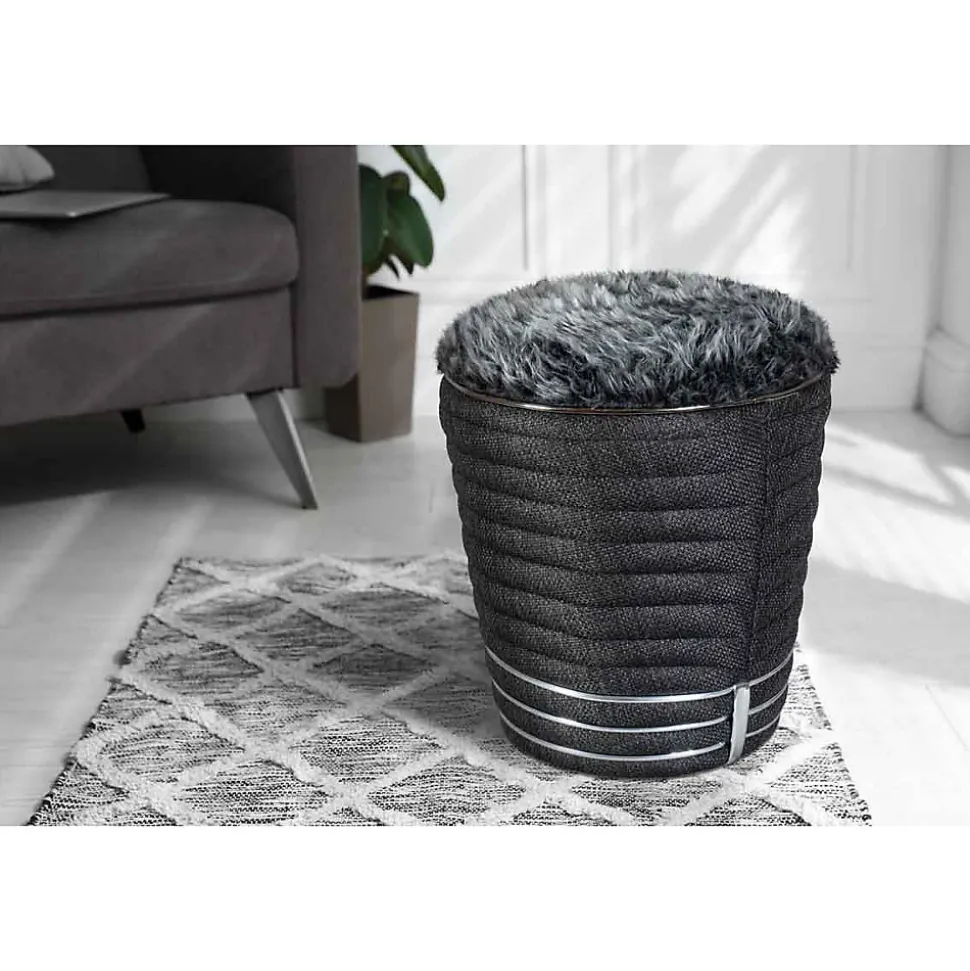 Tabouret en Tissu "Doric" 50cm Anthracite & Argent