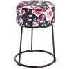 Tabouret en Velours "Motif Fleurs" 46cm Noir & Rose