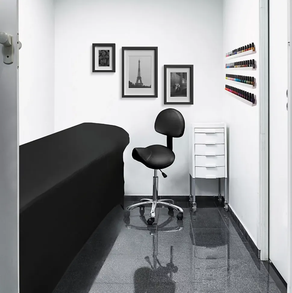 Tabouret ergonomique à roulettes avec dossier réglable en hauteur de 49 à 62 cm et pivotable - Noir - Vivezen